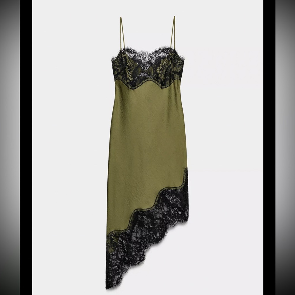 Zara Olive Green Dress with Black Lace